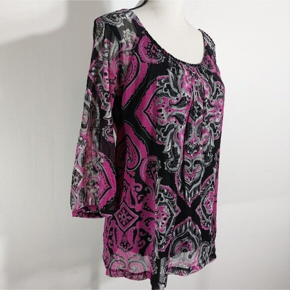 INC International Concepts Paisley Damask Cold Shoulder Embellished Top Size L - Picture 5 of 12